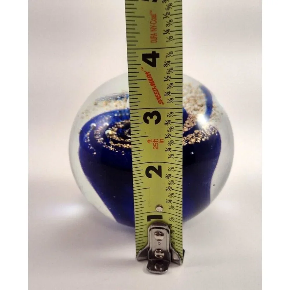 West Elm Blue Gold Large Galaxy Crystal Glass Paperweight Space Universe Retired